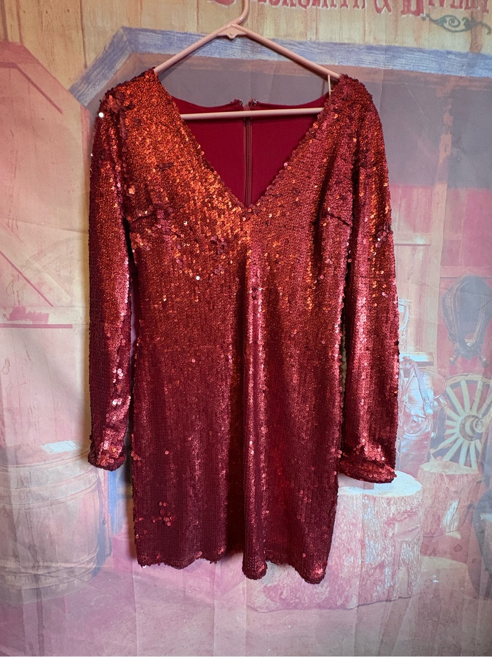 Miss Selfridge Red Sequin Long Sleeve Mini Dress | Size US 4